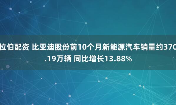 拉伯配资 比亚迪股份前10个月新能源汽车销量约370.19万辆 同比增长13.88%